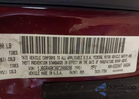 2008 Jeep Grand Cherokee Laredo z USA, uszkodzony, nr VIN 1J8GR48K38C208698